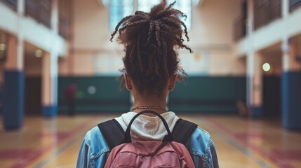 Wall Mural - Back View Of A High School Student In A Gym, High Quality Background