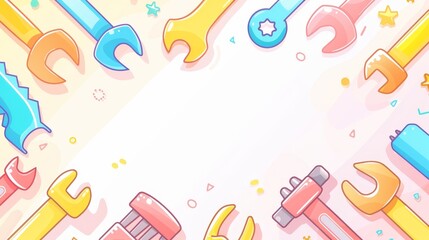 Colorful Cartoon Hand Tools on White Background  Fun Construction and Repair Illustration