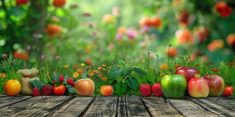  Farm wood nature field fruit table product grass garden background stand green food. Nature wood landscape