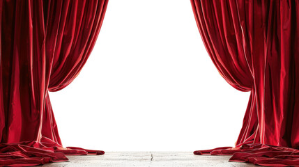 elegant red stage curtains opening to reveal a dramatic entrance, suitable for theater, performance,