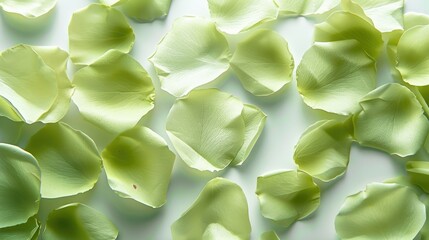 Wall Mural - Rose petals in green color set against a white backdrop