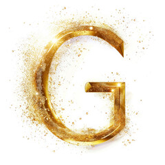 Wall Mural - Golden glowing letter G with gold dust on white clean background. Scrapbook activity. Generative AI