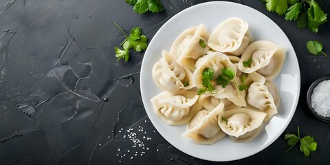 Sticker - Overhead view of a white plate with mandu food photography concept. Concept Food Photography, Overhead View, White Plate, Asian Cuisine, Mandu