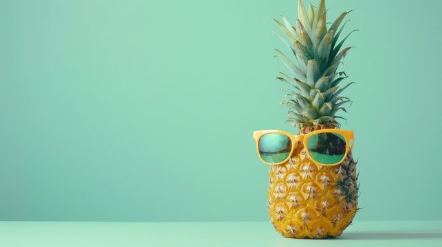 Pineapple in Sunglasses on a Turquoise Background