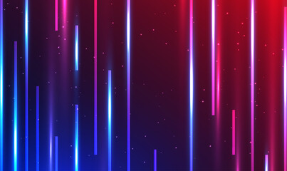 Wall Mural - abstract background with ascending colorful neon lines. vertical neon lines with glowing trails. blu