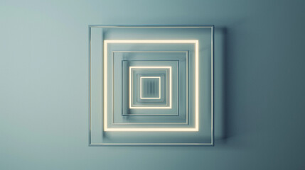 Wall Mural - Neon geometry tools arranged in a precise square on a light grey background.