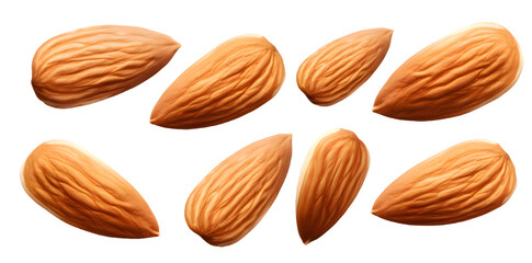 Canvas Print - Set of delicious almonds isolated on transparent background