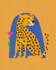 Wall Mural - a cheetah sitting on a yellow background