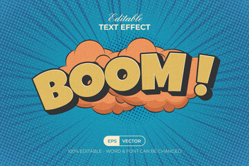 Wall Mural - Comic Text Effect Boom Vintage Style. Editable Text Effect Noise Grain Textured.