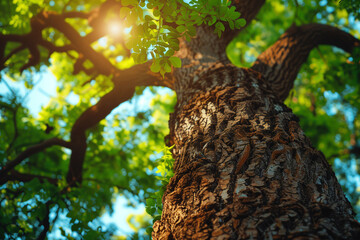 beautiful old oak tree in the morning sunlight represent the hope, and timeless