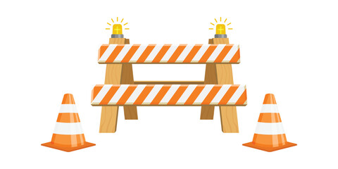 Stop traffic road barrier icon in flat style. Roadwork vector illustration on isolated background. Safety barricade sign business concept.