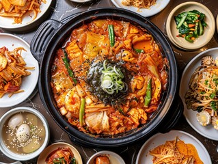 Poster - a table with a lot of different dishes of food