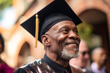 Wall Mural - AI generative photo of an african american senior student graduation