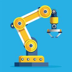 Poster - robotic red arm for any manufacturing or industry task. Mechatronic tools for intricate operations.
