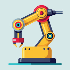Poster - robotic red arm for any manufacturing or industry task. Mechatronic tools for intricate operations.
