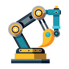 Poster - robotic red arm for any manufacturing or industry task. Mechatronic tools for intricate operations.
