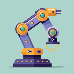 Poster - robotic red arm for any manufacturing or industry task. Mechatronic tools for intricate operations.
