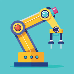 Poster - robotic red arm for any manufacturing or industry task. Mechatronic tools for intricate operations.
