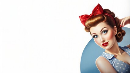 Wall Mural - beautiful pinup girl on blue background