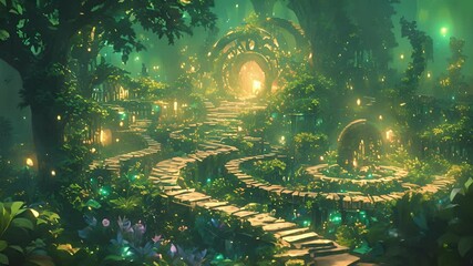 Wall Mural - a towering hedge of emerald leaves shelters a mysterious maze its winding paths made from sparkling 