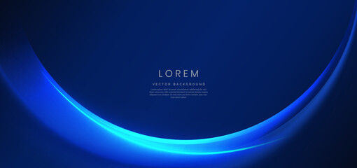Wall Mural - elegant light blue curved line on dark blue background copy space for text.