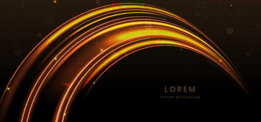 Wall Mural - Abstract elegant gold glowing curve line with lighting effect sparkle on black background. Template premium award design.