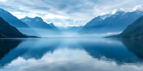 Wall Mural - Scenic View of Lac David and Belledonne Mountain Range on a Cloudy Day in the French Alps. Concept Nature Photography, Landscape, French Alps, Scenic Views, Cloudy Day