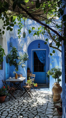 Wall Mural - A blue building with a blue archway and a blue door