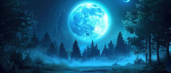 Wall Mural - Fantasy night atmosphere with round moon and whispering trees