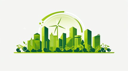 Wall Mural - an eco friendly city and wind power plant vector icon 