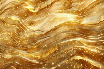 Luxurious golden swirl abstract background with elegant metallic texture, shimmering sparkle, and stylish undulating curves for modern digital design and festive celebration