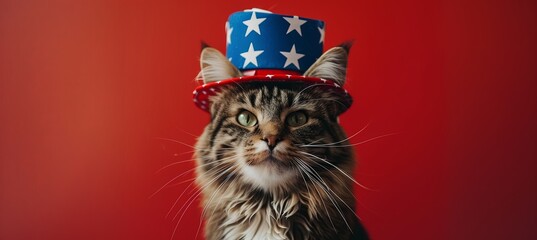 Canvas Print - Beautiful cat in a 4th of July hat with space for copy