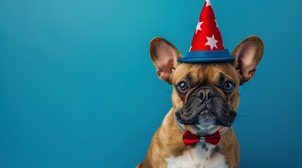 Wall Mural - Cute dog Dress in a 4th of July Hat with Space for Copy