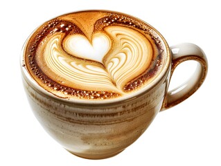 Wall Mural - Detailed Close up of Heart Shaped Cappuccino Foam on White Background