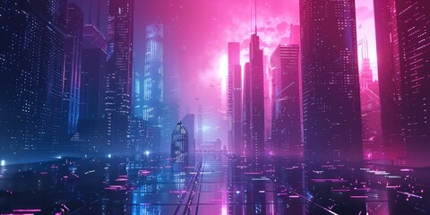 Sticker - Sci-fi city scene 3D illustration background wallpaper with copy space