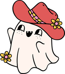 Groovy Western Cowboy ghost Halloween Retro Funky Cartoon Doodle