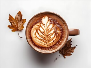 Poster - Cozy Cappuccino with Leaf Foam Design on White Background