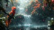 © Koplexs-Stock - Tropical Waterfall With Scarlet Macaw