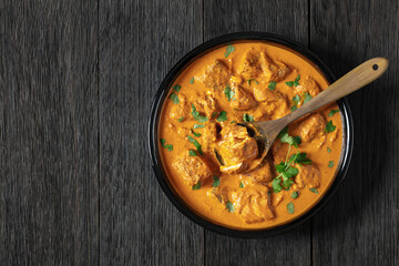 Canvas Print - indian spiced fish curry, salmon masala, top view