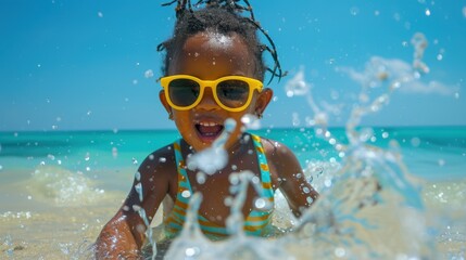 Poster - The child with yellow sunglasses