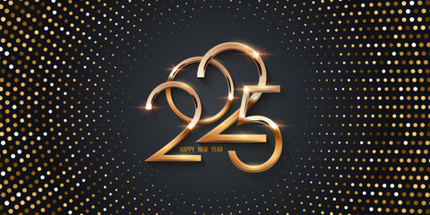 Wall Mural - 2025 gold numbers on new year greeting card vector template. festive christmas social media banner d