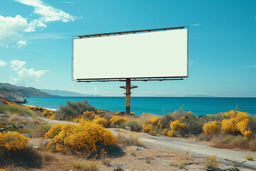 Wall Mural - Blank Billboard Overlooking a Coastal Landscape