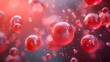 © addymawy - Abstract background of red spheres or bubbles floating on a gradient background.  Science, technology, and medicine concept.