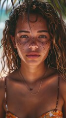 Wall Mural - Close-up of a young Brazilian girl with a beach outfit