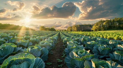 Canvas Print - The cabbage field at sunset