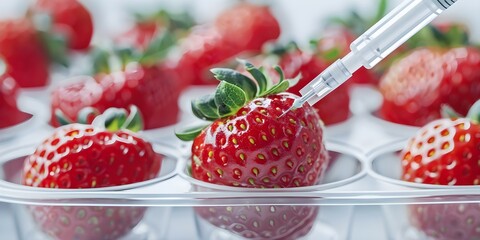 Wall Mural - Extracting DNA from strawberries in a laboratory experiment using a needle. Concept DNA Extraction, Laboratory Experiment, Strawberries, Needle Techniques, Biology Research