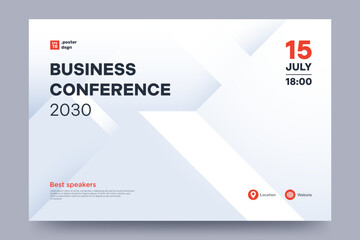 Poster - Business conference invitation poster template. Abstract white geometric background with space for your text. Ideal for web banner, poster, flyer, social media. Vector illustration