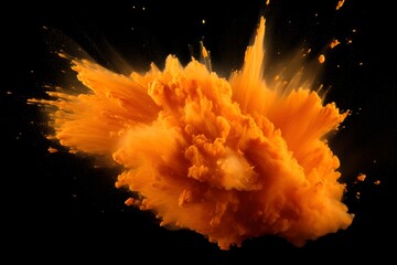 Wall Mural - orange powder explosion on black background