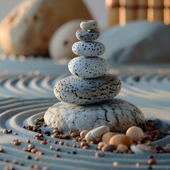 Poster - Serene Zen Garden with Peaceful Music Note Backdrop