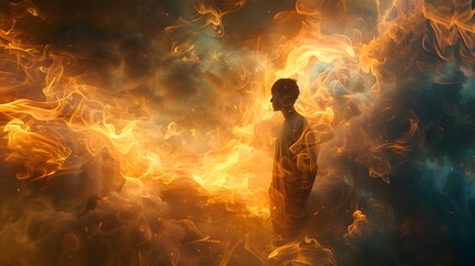 Wall Mural - Silhouette of Man in Fire and Smoke.